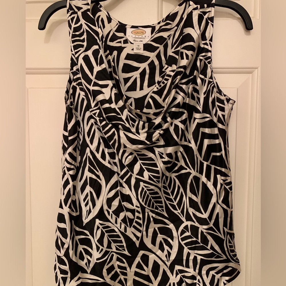 Talbots black and white silk tank, size 12